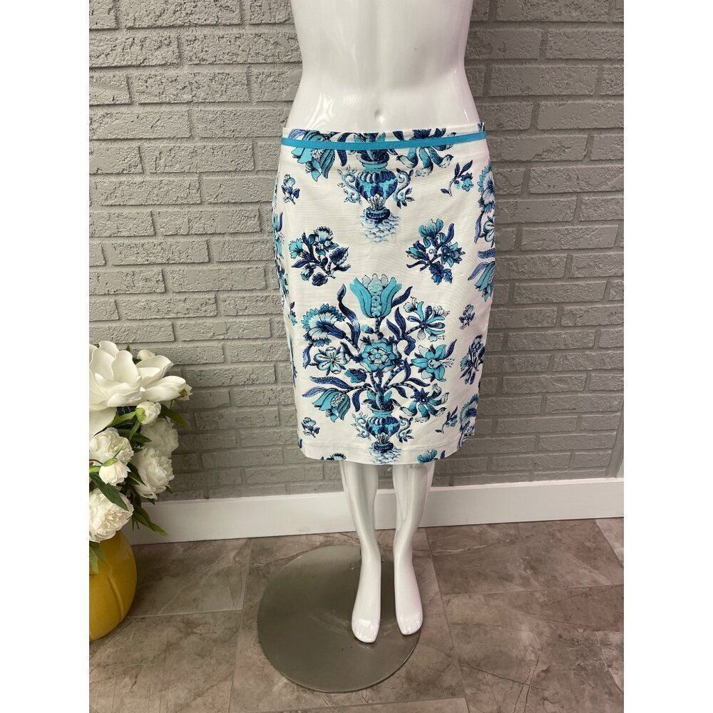 Talbots Women Turquoise Floral Print Pencil Skirt Size 6